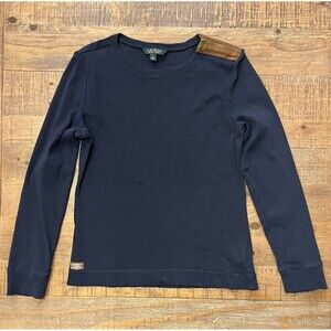 Lauren Ralph Lauren Navy Top With Faux Suede Elbow Patches Medium Equestrian